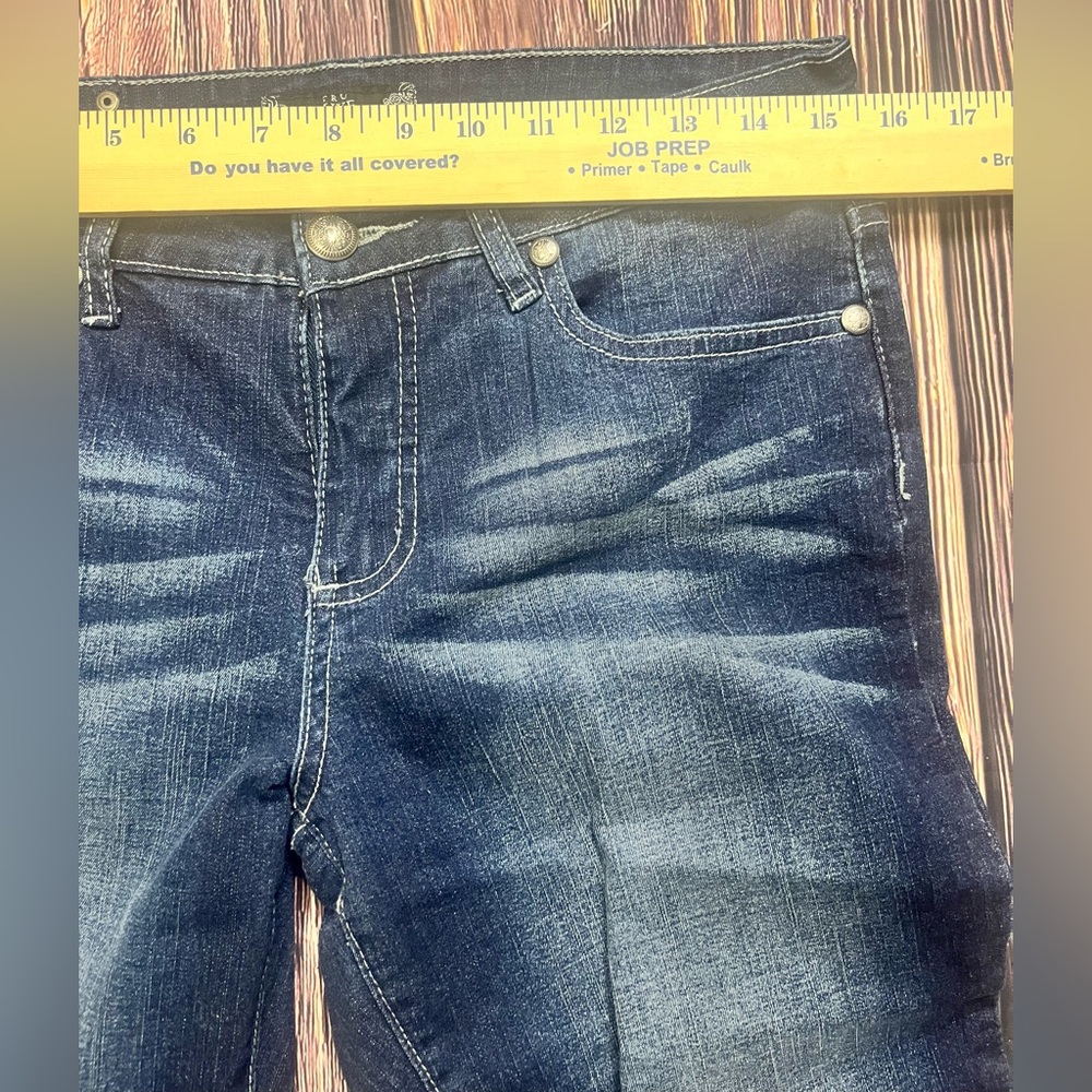 Tru‎ Luxe Womens Denim Jeans Size 6 Rhinestone Bling Flap Pockets Whisker Wash - Picture 5 of 6